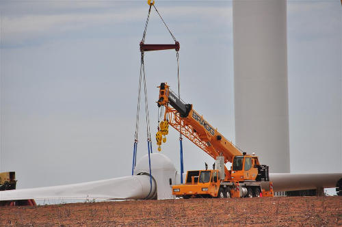 Crane, and wind turbine under construction -  Roscoe, Texas