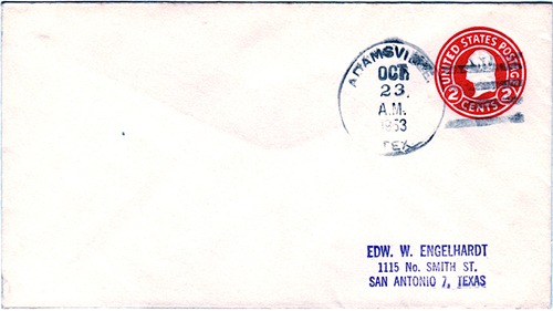 Adamsville TX Lampasas County 1953 Postmark