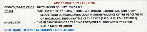 Adobe Walls TX Hutchinson Co 1896  post office info