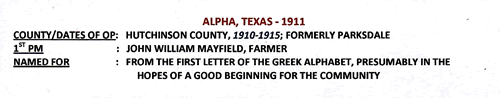 Alpha, Texas Huntchinson County info