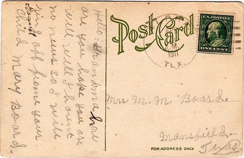 Alpha, Texas Huntchinson County  1911 Postmark
