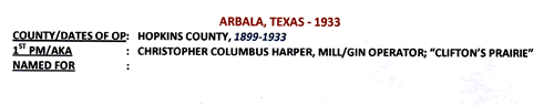 Arbala TX -1933  Postmark info