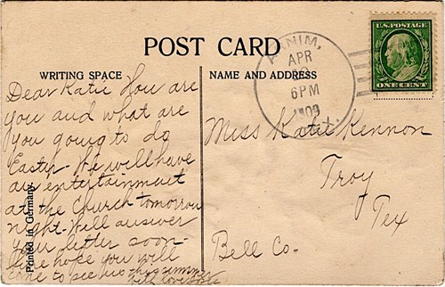 Arnim TX - Wharton County 1909 Postmark 
