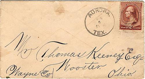Aurora TX Wise Co 1886 Postmark 
