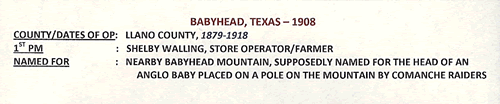 Babyhead TX Llano County 1908 Postmark