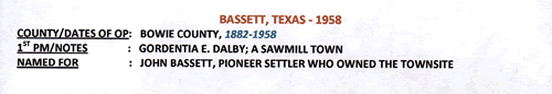 Bassett TX Bowie  County  1958 Postmark