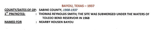 Bayou Texas 1937 postmark