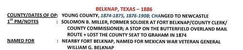 Belknap, Texas 1886 post office info