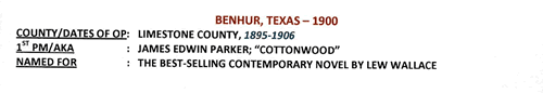 Benhur, TX 1900 Postmark