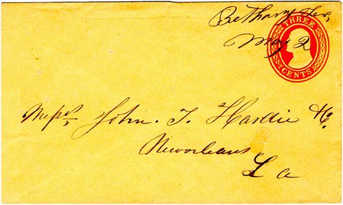 Bethany, TX, Panola County, 1850s canceled postmark