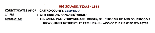Big Square TX Castro County 1911 Postmark info