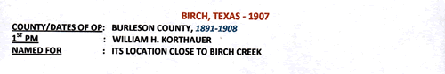Birch, TX Burleson County 1907 Postmark info