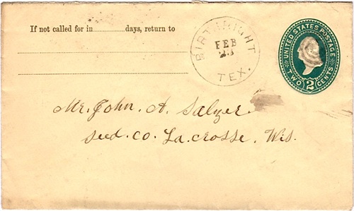 Birthright, Texas, Hopkins county,  1890s postmark