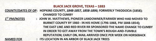 Black Jack Grove, TX post office & town info