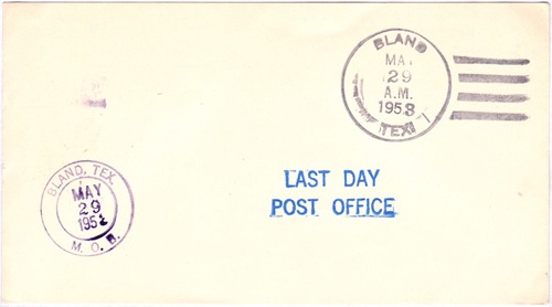 Bland, TX, Bell County, 1953 postmark