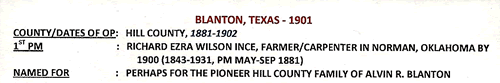 Texas Postmark - Blanton TX Hill County post office & town info