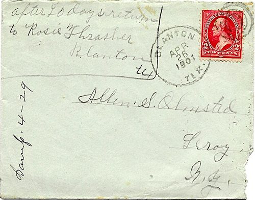 Texas Postmark - Blanton TX Hill County 1901 Postmark 