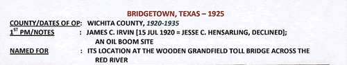 Bridgetown TX Wichita Co 1925 Postmark