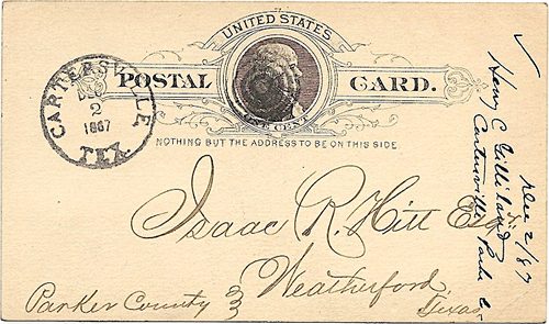 Cartersville TX, Parker County, 1887 postmark