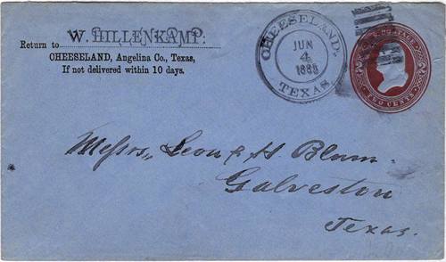 Cheeseland TX - Angelina Co 1885 Postmark 