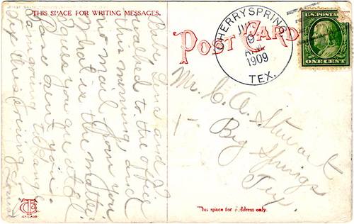 TX - Cherry Spring, Gillespie County 1909 postmark