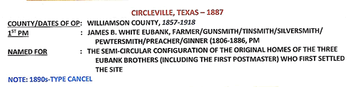 Circleville, TX - post office and town history