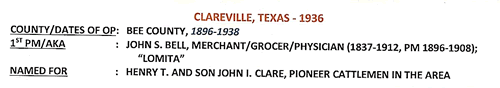 Clareville TX - Bee County, town & postal info