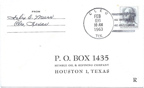 Cleo, Kimble County, TX 1963 postmark