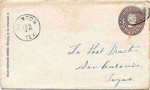 Clinton TX DeWitt County, 1870s postmark