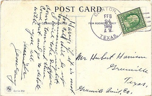 Clinton TX Hunt County 1910 Postmark