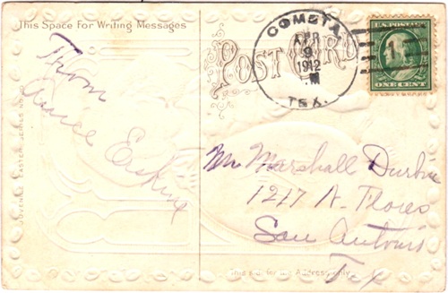 Zavala County Cometa TX 1912 postmark 
