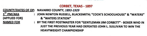 Navarro County  Corbet TX Postmark info
