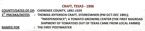 Craft, Texas  Cherokee County post office  info