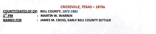 Crossville TX Bell County 1870 Postmark info