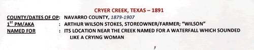 Cryer Creek, Texas Post Office info