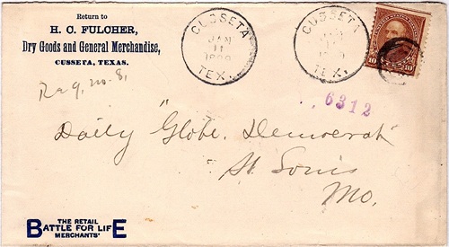 Cusseta TX - Cass County 1899 Postmark