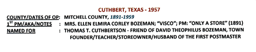 Cuthbert TX Mitchell County  info