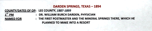 Darden Springs TX, Lee County - 1894 Postmark 