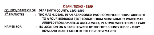 Dean TX, Deaf Smith County 1899 Postmark