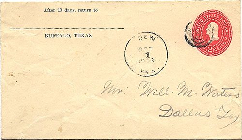 Dew TX Freestone County 1903 Postmark 