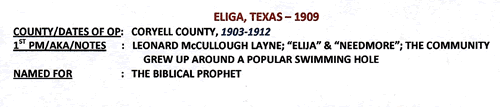 Eliga TX Coryell County 1909 Postmark info