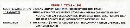 Espuela, TX Dickens County  post office info