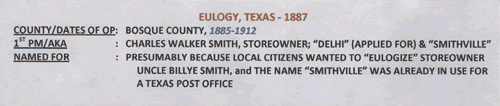 Eulogy TX 1887 postmark