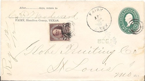 Fairy, TX Hamilton County 1896 Postmark 
