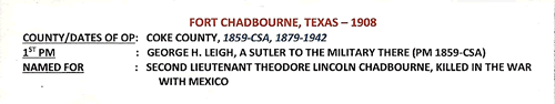 Fort Chadbourne TX post office info