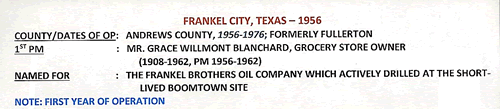 Frankel City, TX post oflfice info