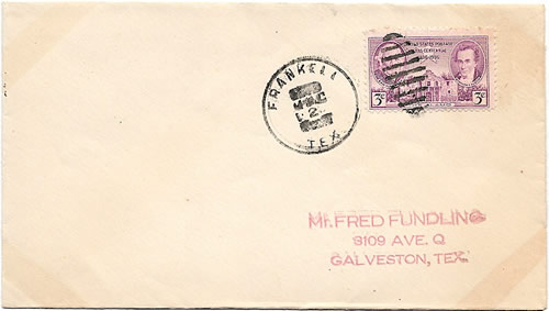 Frankell, TX Stephens County 1936 Postmark 