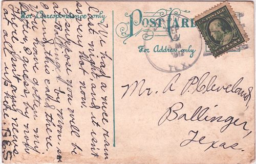 Ginsite TX Cottle County 1912 Postmark