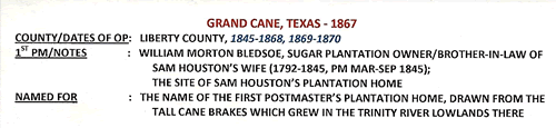 Grand Cane, TX - Liberty  County  post office info 