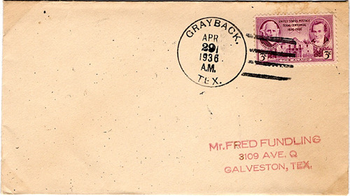 Grayback, TX, Wilbarger County 1936 canceled postmark